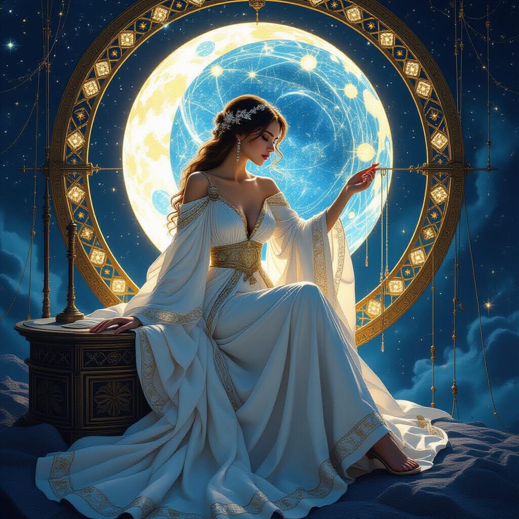 Celestial Seamstress Weaving Starlight Tapestries Art Nouvea...