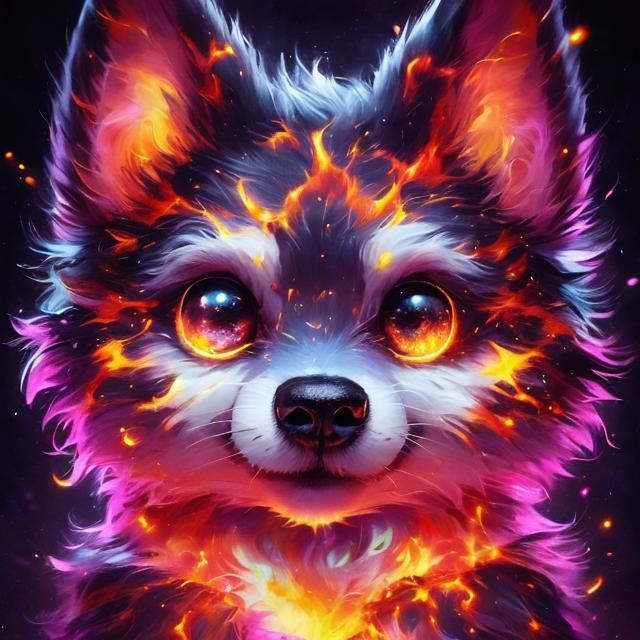 Lava Dog Portrait in Vaporwave Style