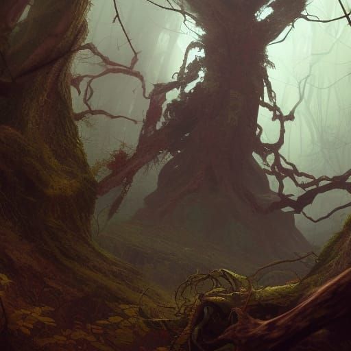 Cracked Skull with Vines: Forest Concept Art