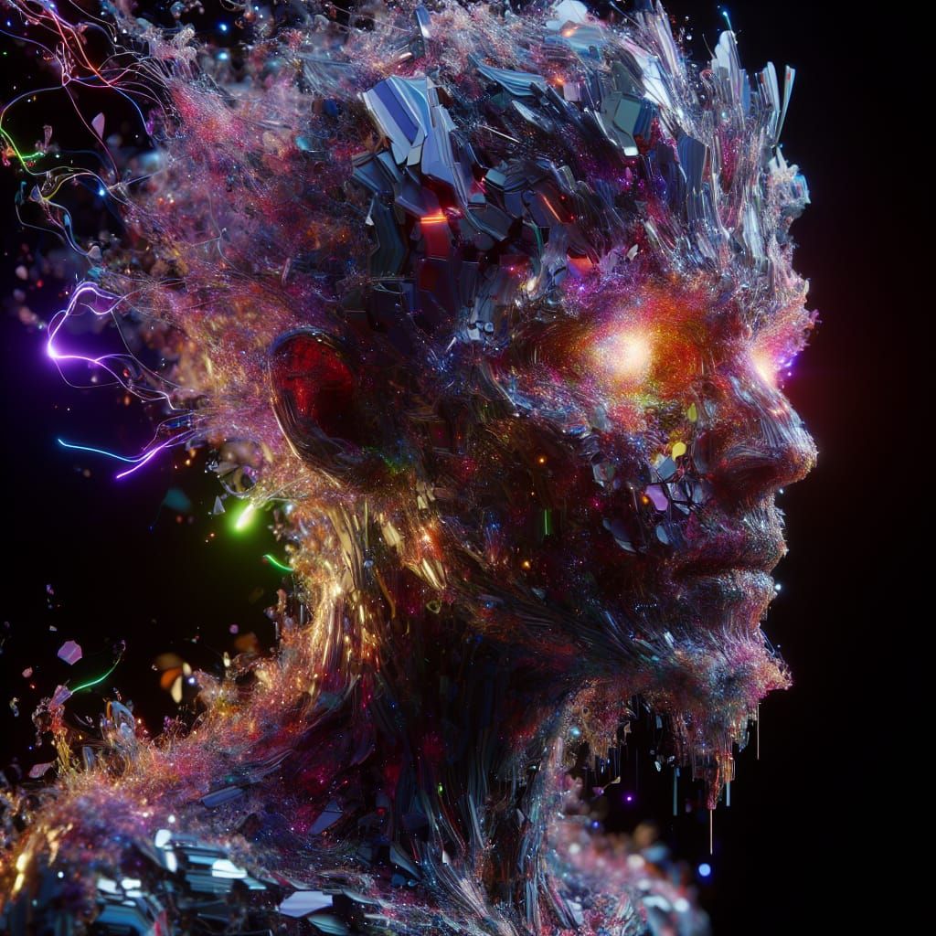 Surreal Being of Shimmering Static and Fragmented Glass