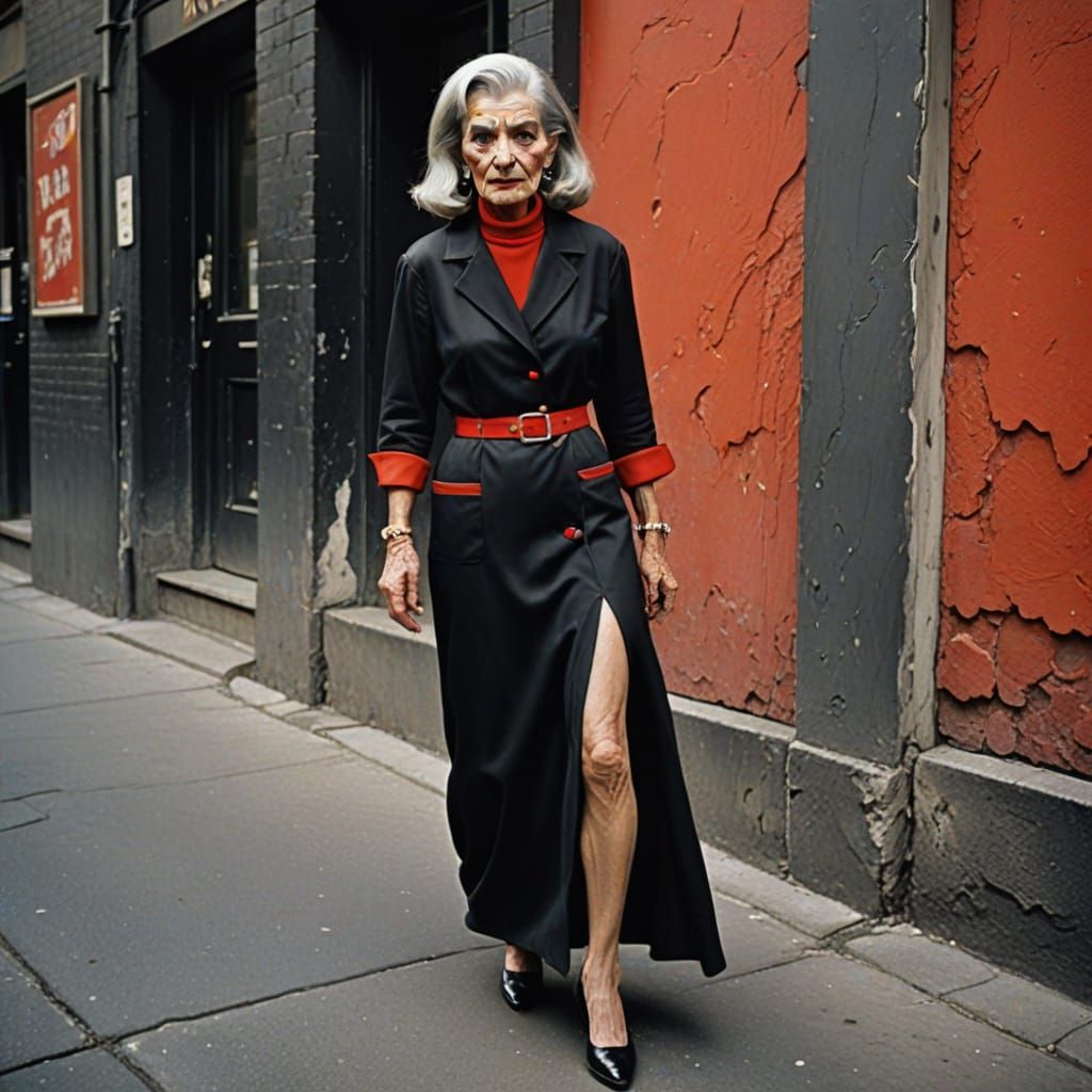 Elegant Elderly Transvestite in Bold Colors