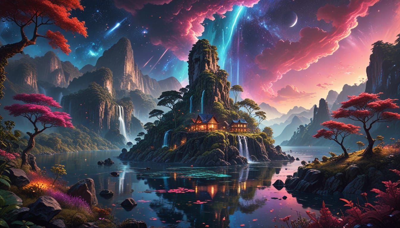 Floating Island Drifting in Space: Dreamlike Surrealism