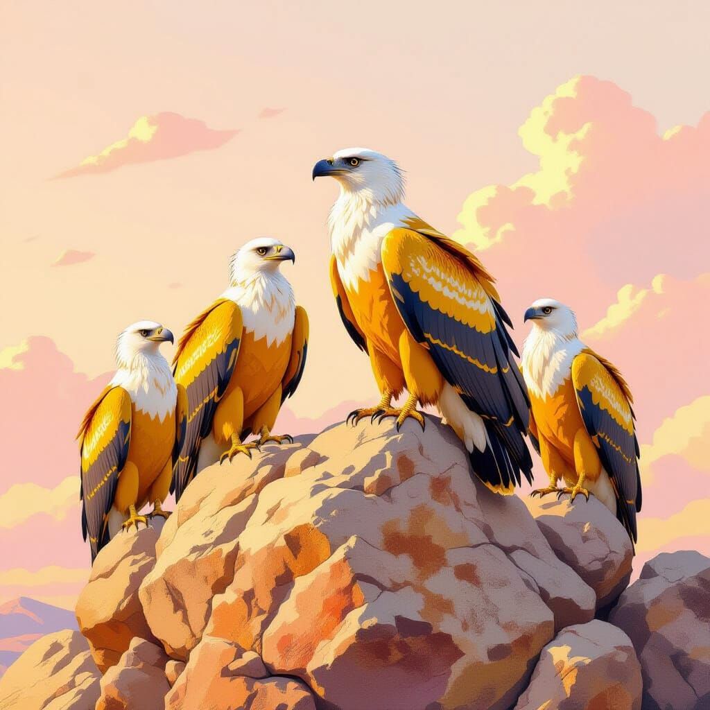 Egyptian Vultures on Rock in Wildlife Art Style