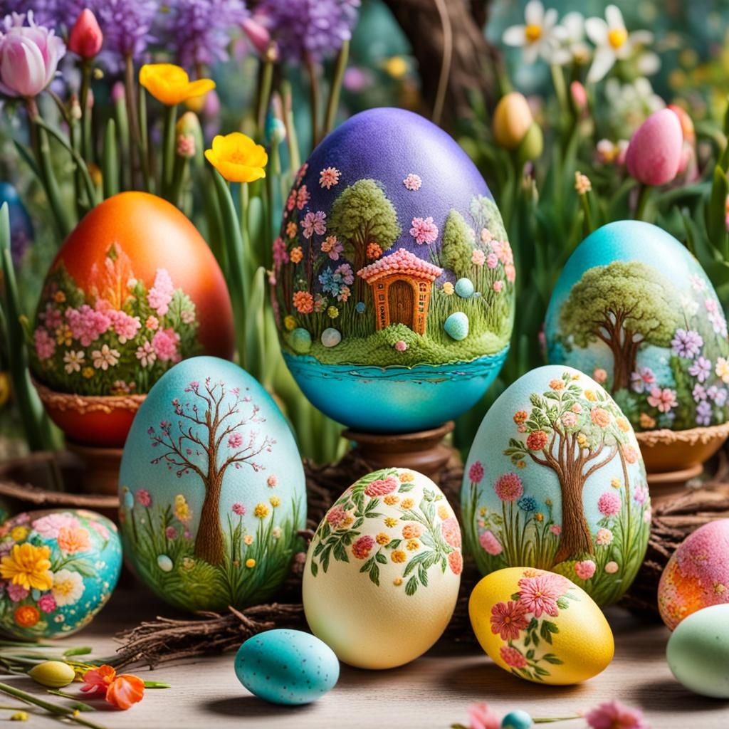 Enchanted Easter Eggs in a Colourful Garden