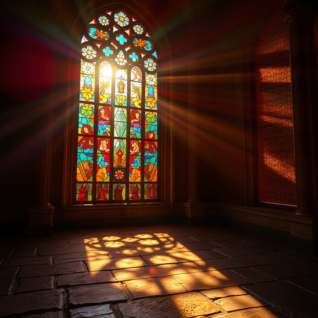 Stained Glass Window with Sunlight: Hyperrealistic HDR Photo