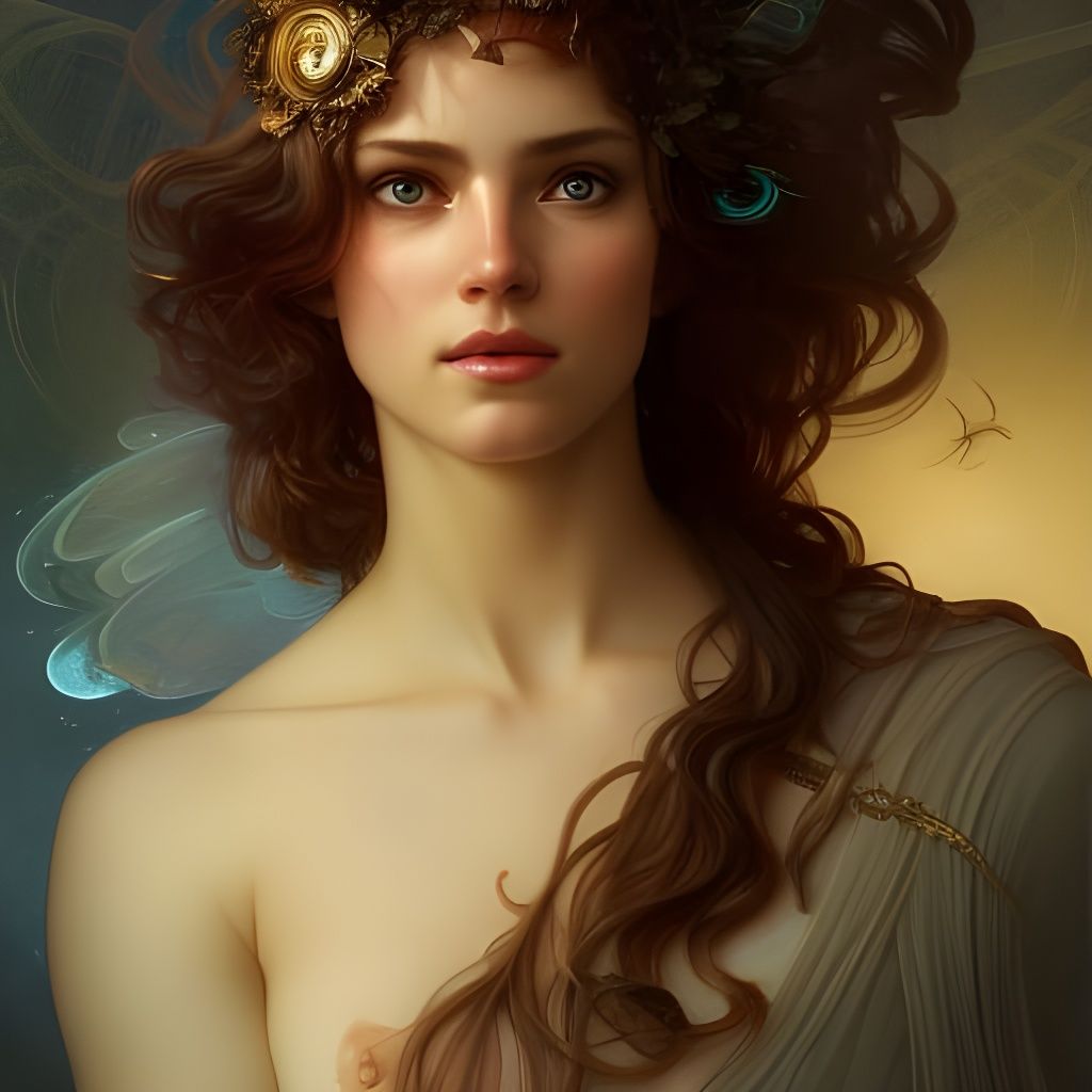 Psyche, Greek Goddess Portrait in Art Nouveau Style