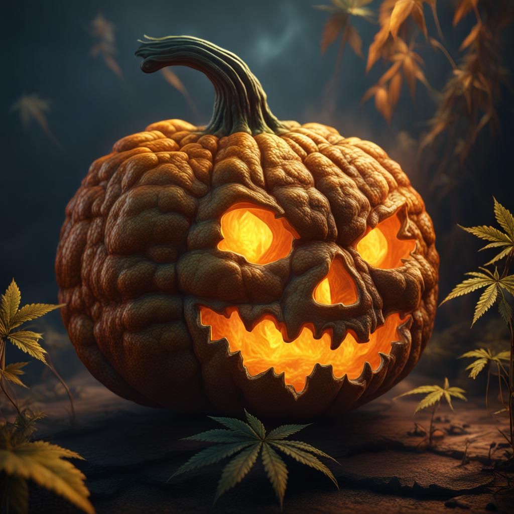 Jack O'Lantern Marijuana Bud Digital Painting