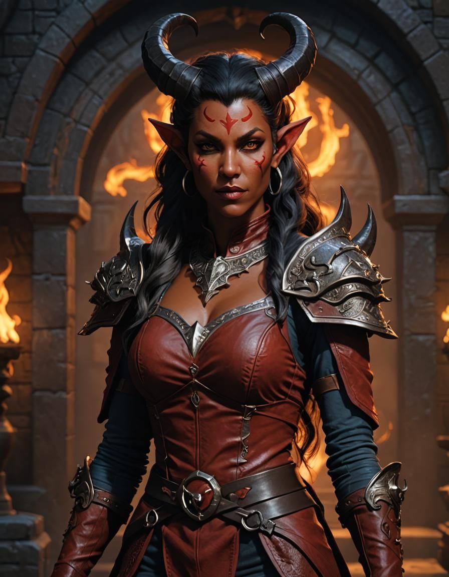 female Tiefling Full body portrait Intricately detailed 8K r...