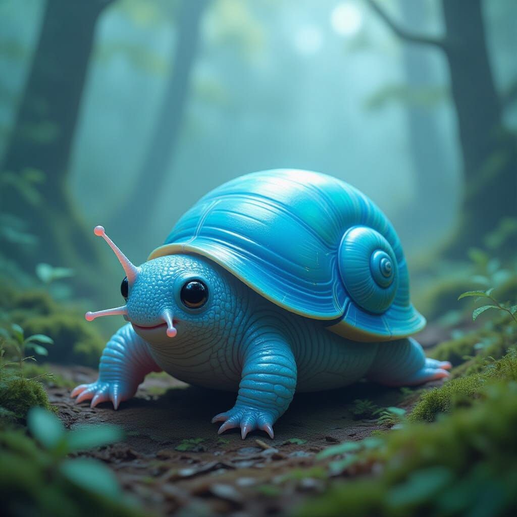 Tardigrade-Snail Hybrid in Surrealist Forest