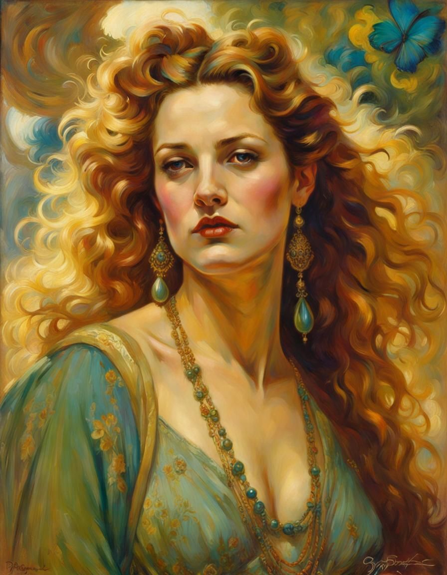 Portrait in Symbolist Style Inspired by Gaston Bussiere