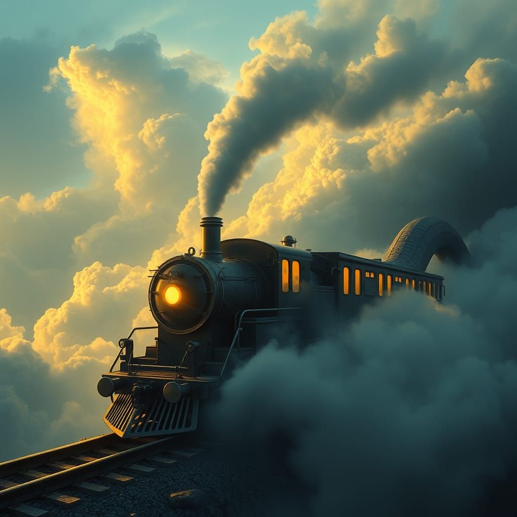 Fantastical Snake Train in the Clouds