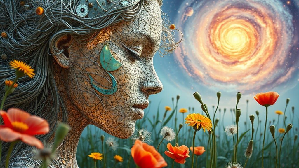 String Woman Kissing Garden: Bio-Art Portrait