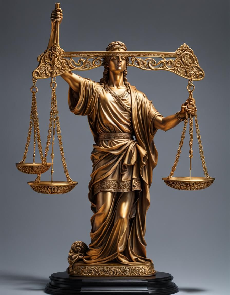 Blind Justice Statue in Hyperrealistic Oil Painting
