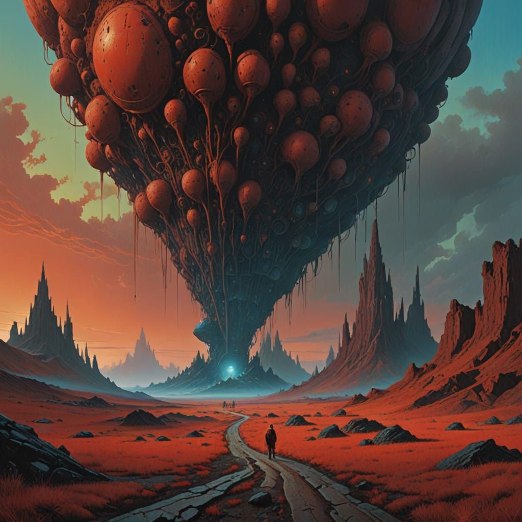 Surreal Martian Landscape in Oil Paint Style