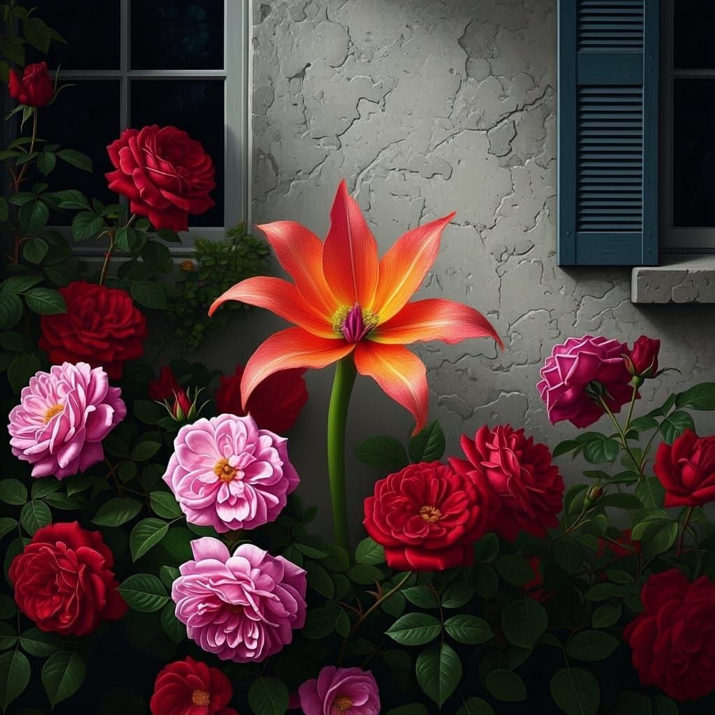 Vibrant Bird of Paradise Flowers Bloom by Gray House Wall