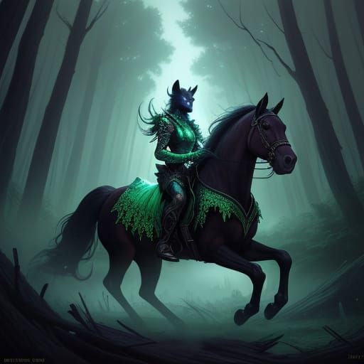 Horse in Log Dress Runs Through Eerie Forest