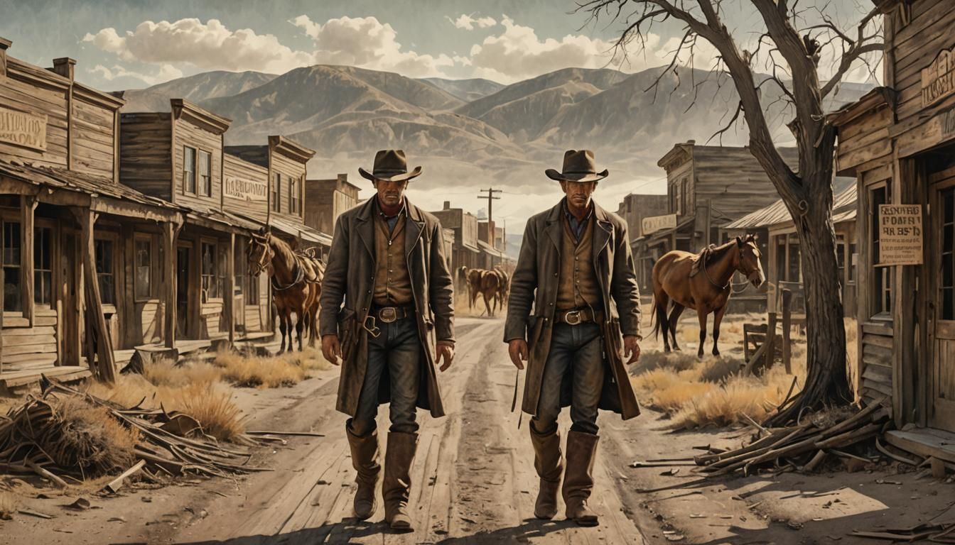 Weathered Cowboy in Gritty Western Town