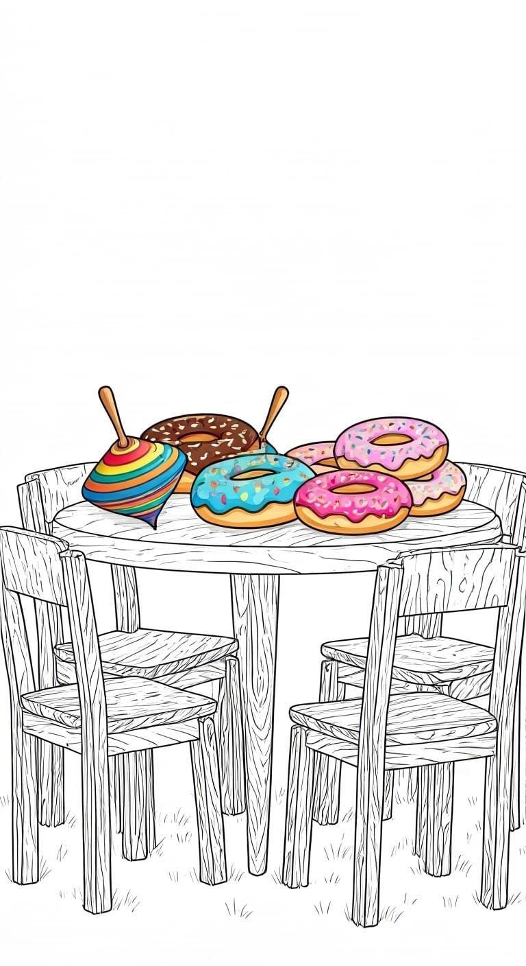 Vibrant Children's Table Scene in Cheerful Cartoon Style