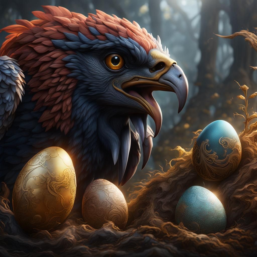 Hyperrealistic Griffins Hatching in Fantasy Art