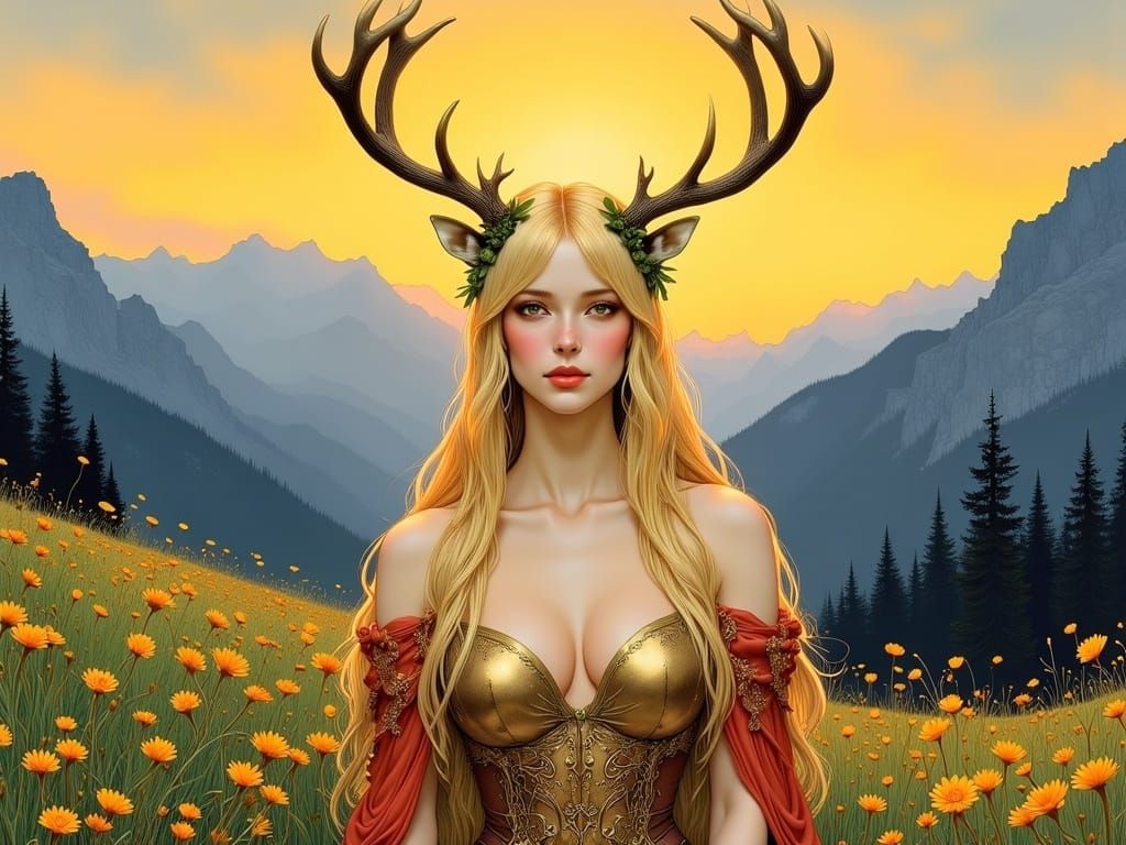 Regal Goddess in Jewel Tones Amidst Alpine Glories