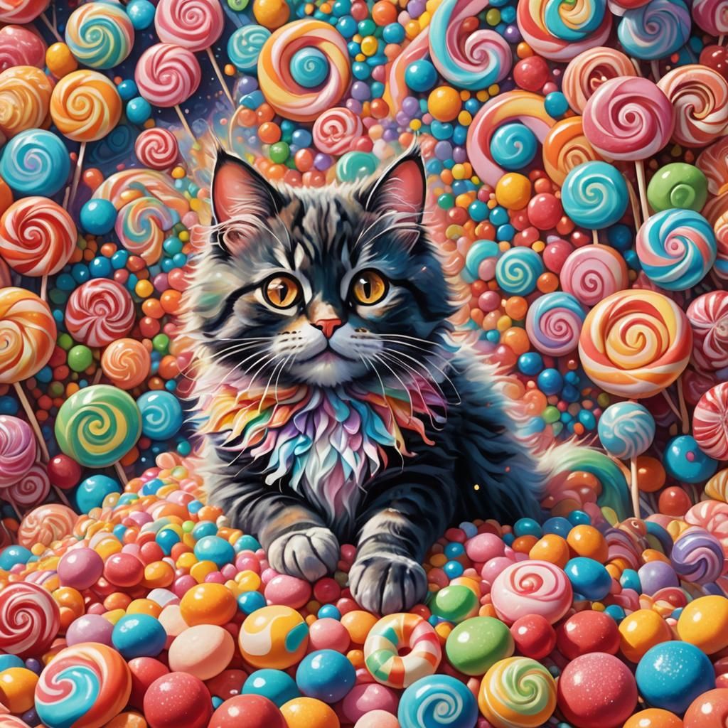 Candy Cat in Whimsical Fantasy Candy Land