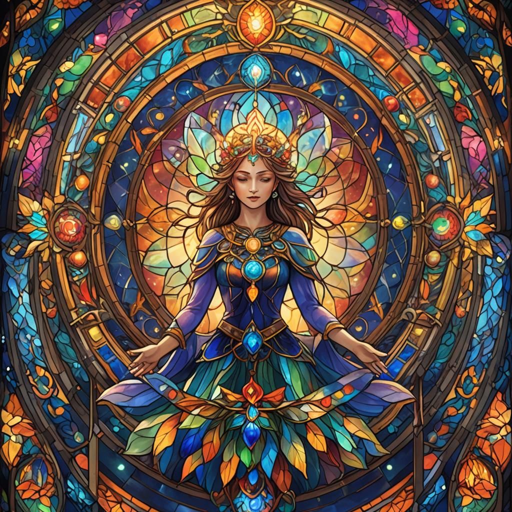 Fairy with Chakras in Stained Glass Style