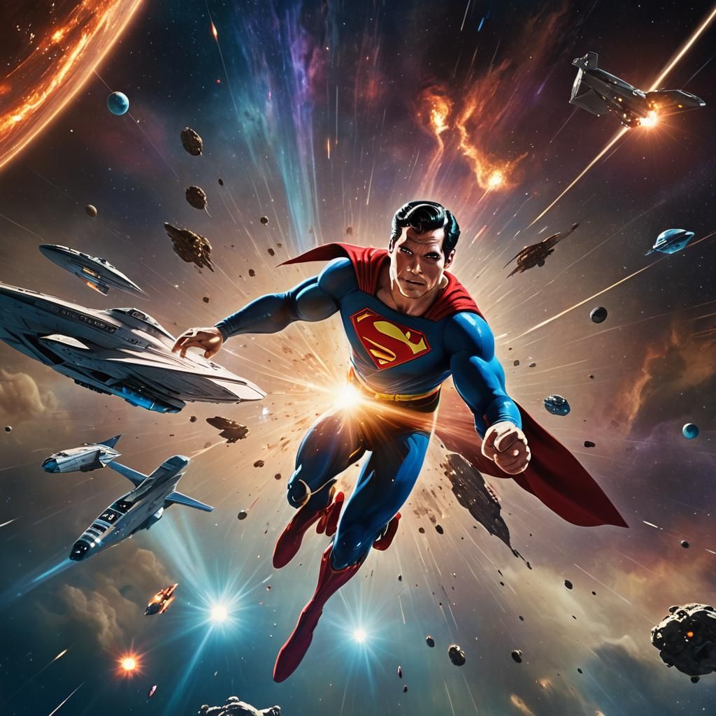 Superman and the Enterprise in Space