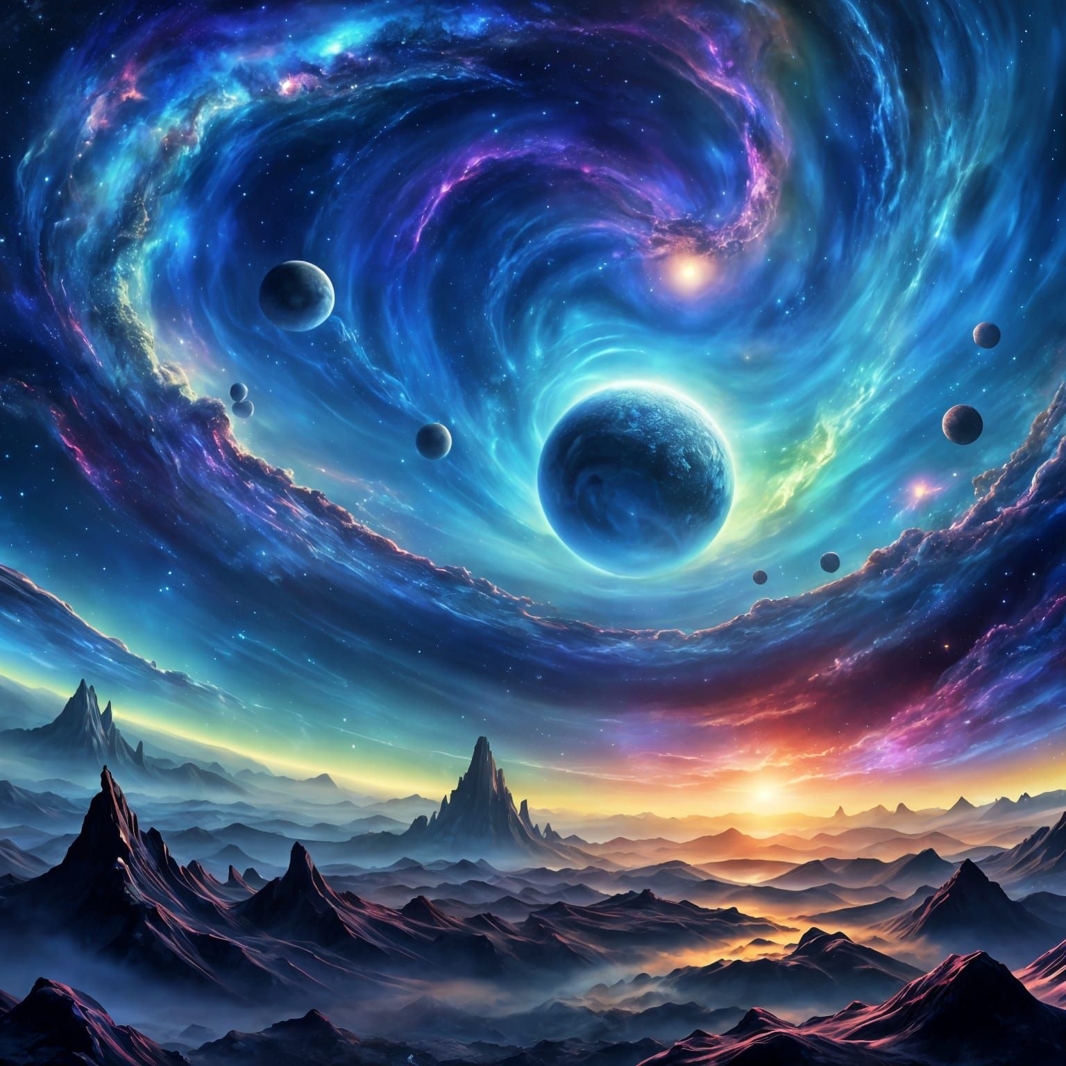 Enigmatic Celestial Space Art as Oil Painting