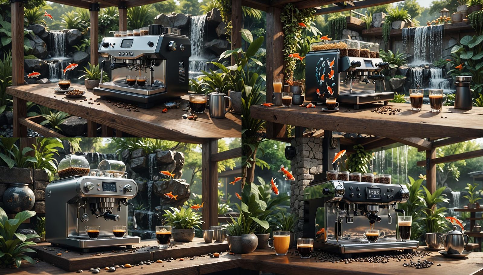 Modern Loft Home Cafe with Koi Pond, Matte Painting