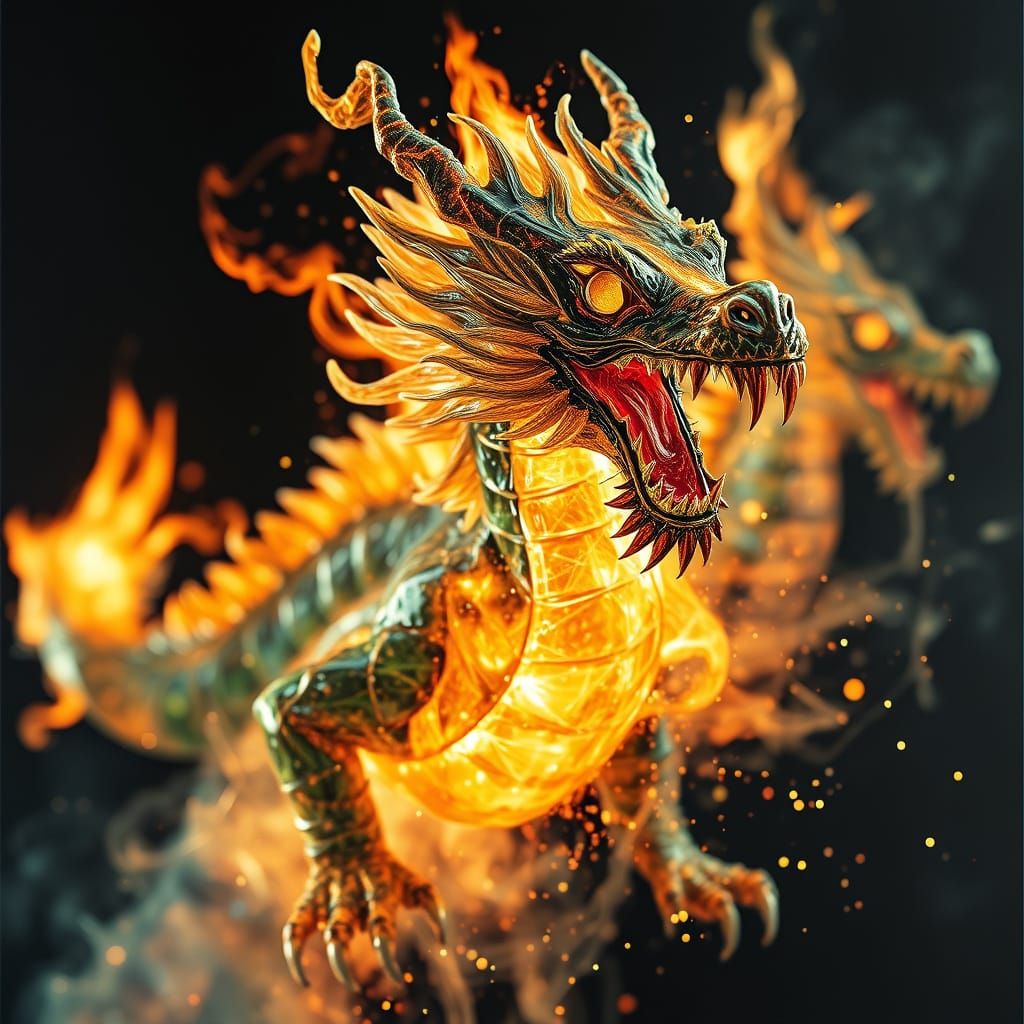 Gouache Masterpiece: Shimmering Glass Dragon in Epic Impress...