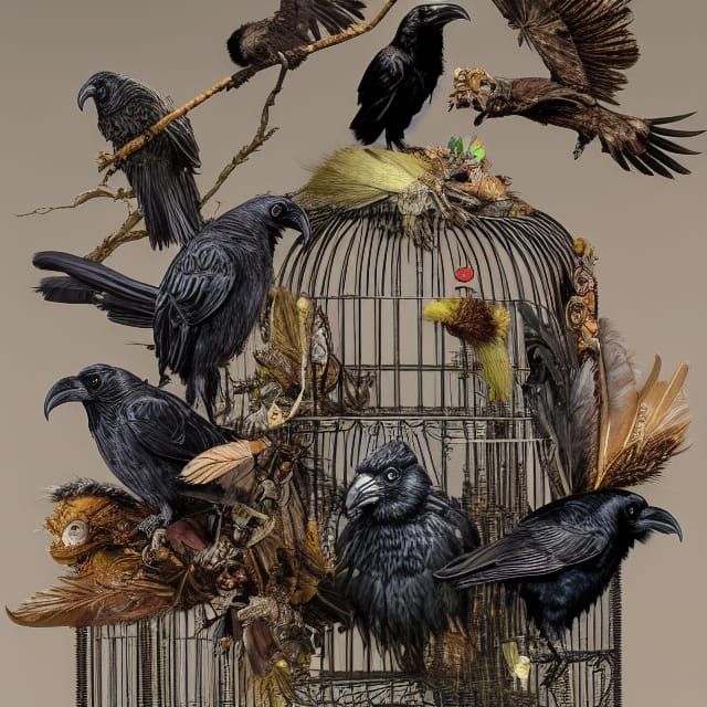 Ornate Raven Preening: A Cornpunk Masterpiece