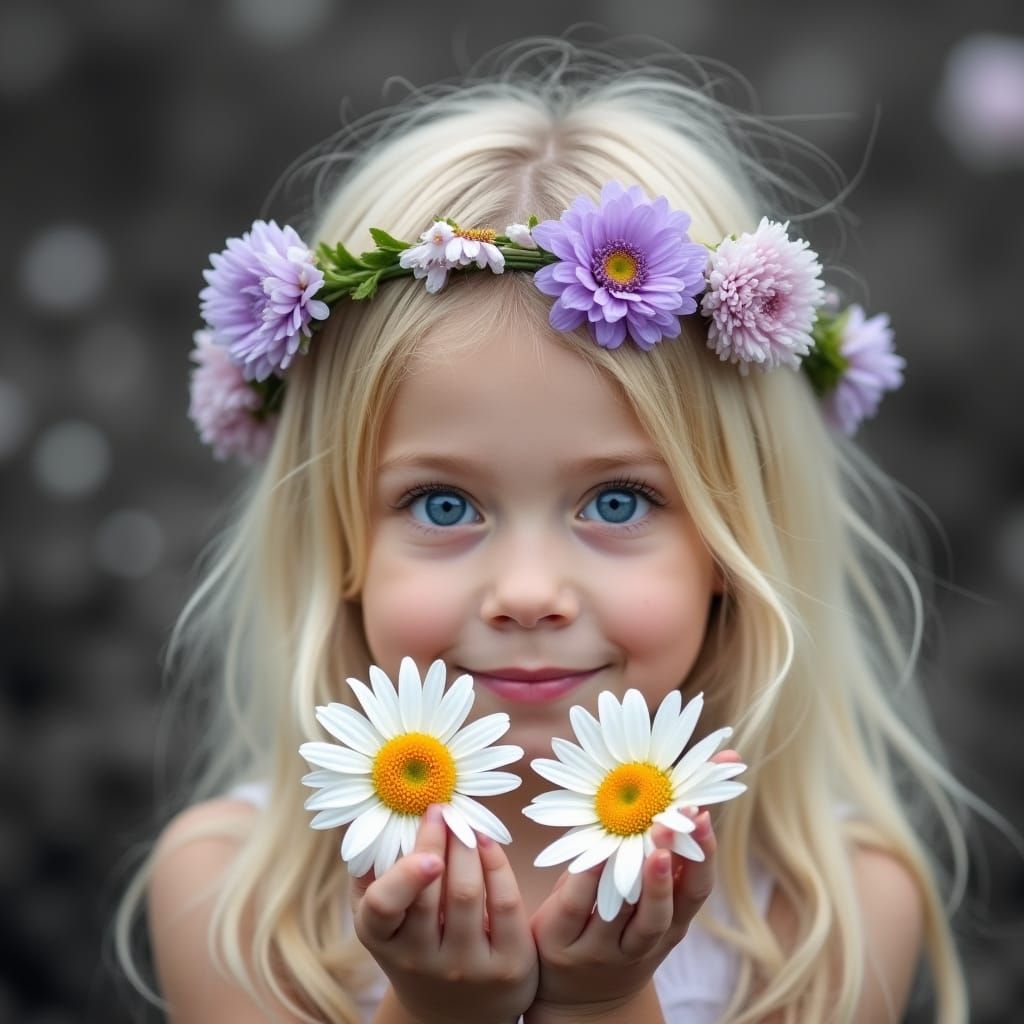 Girl with Blue Eyes and Daisies, Fairytale Portrait
