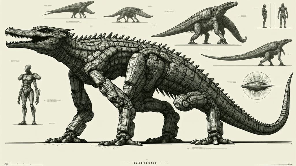 Cyborg Kaprosuchus: A Mechanical Boar Crocodile