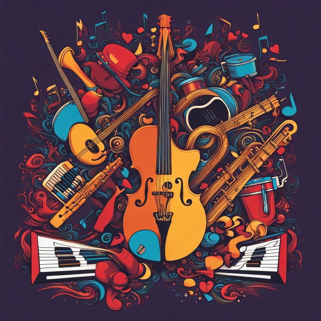 Musicians and Instruments in Graffiti Style Illustration