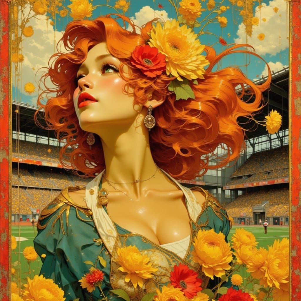 Cheerleader Pin-Up in Vibrant Stadium