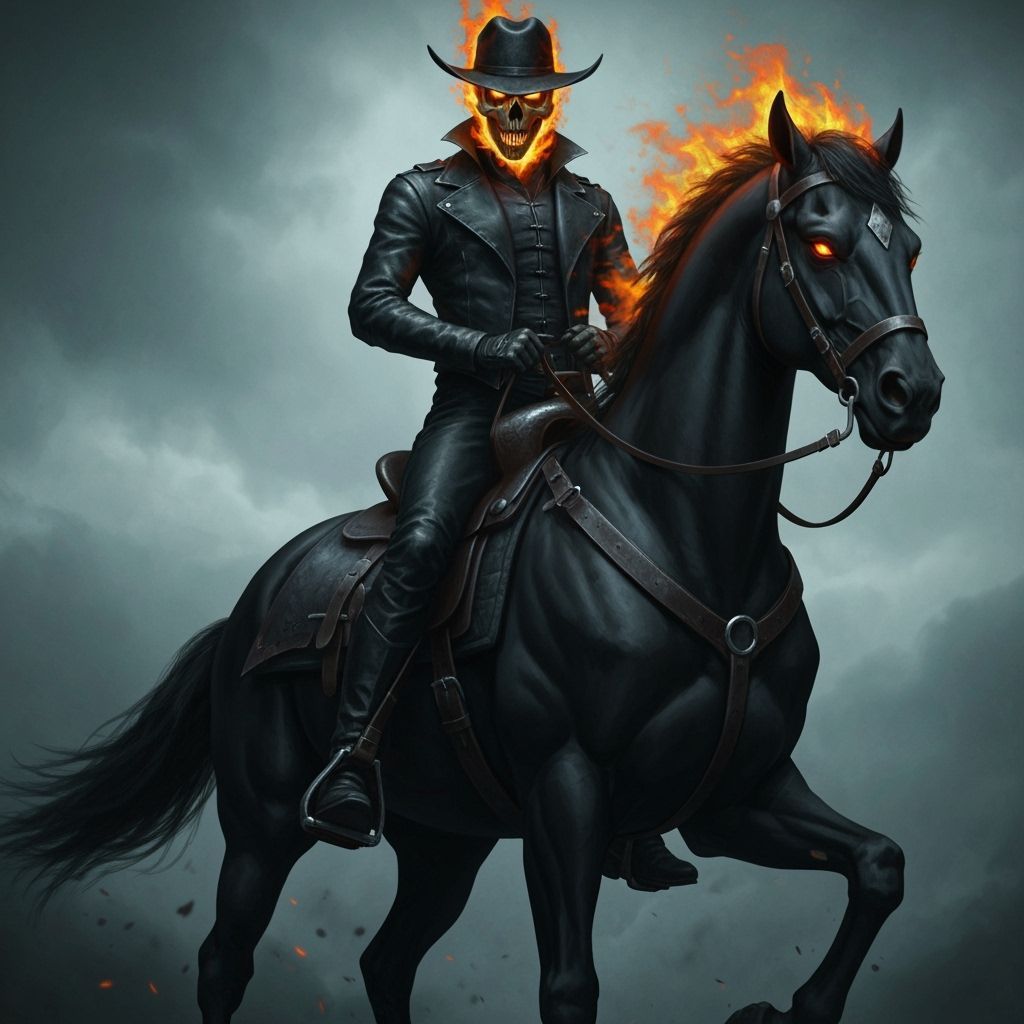Grimdark Ghost Rider Cowboy on Fiery Horse
