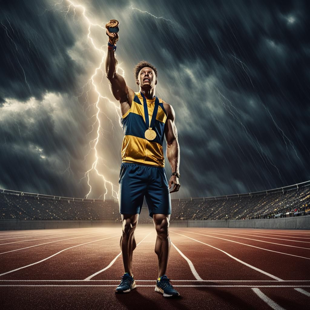 Athlete's Triumph: Gold Medal in Baroque Art Style