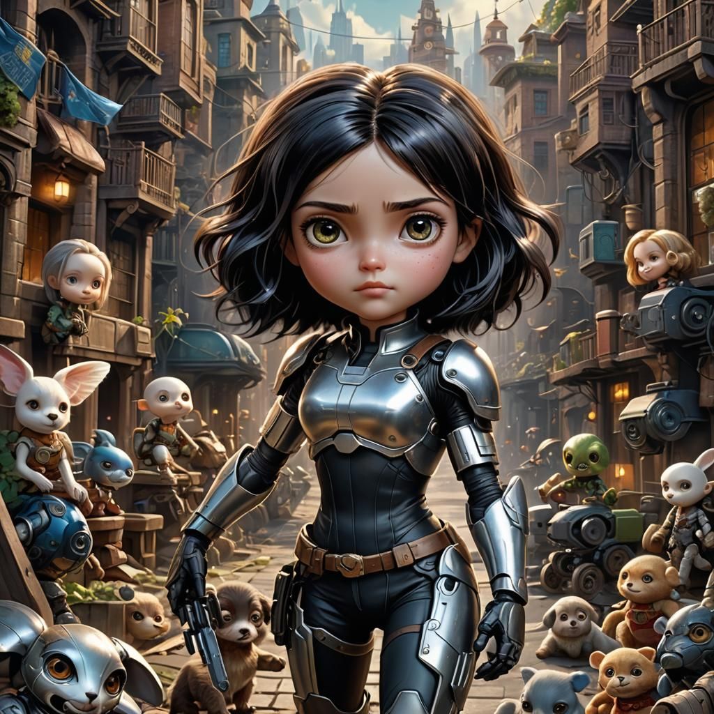 Adorable Alita Battle Angel in Detailed Matte Painting