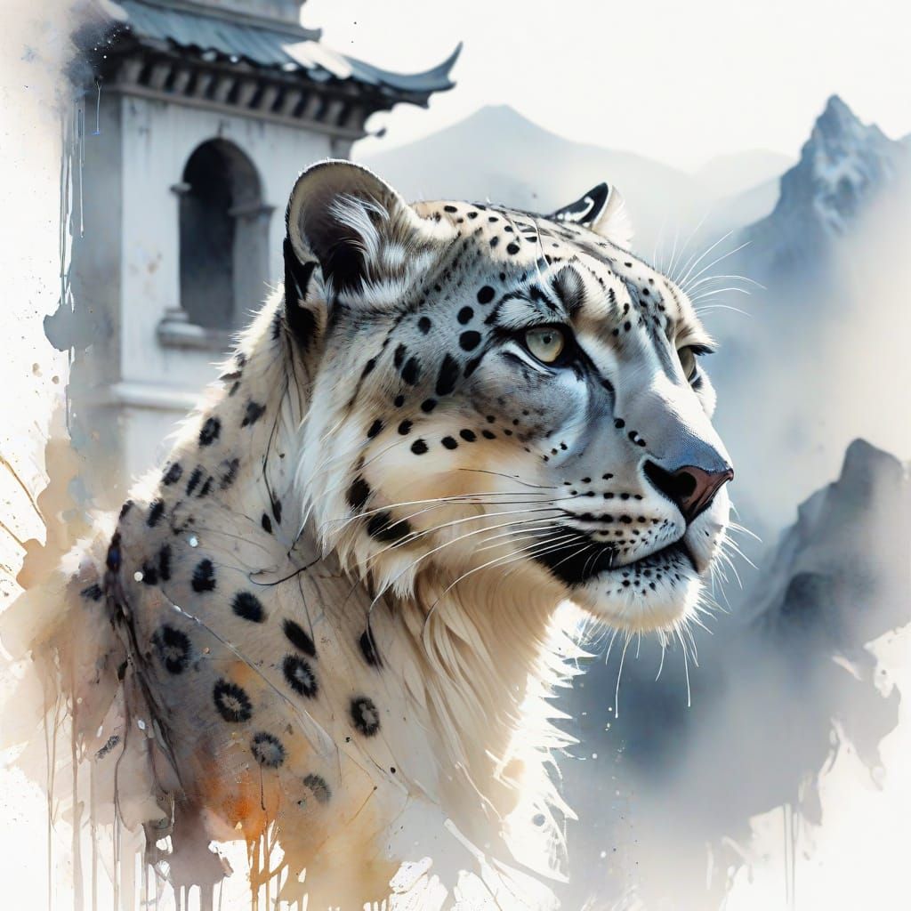 Snow Leopard in Ethereal Himalayan Temple
