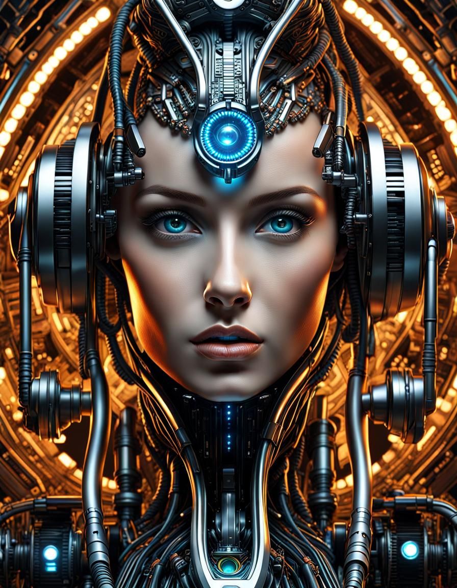 Cybernetic Woman Interfacing in Hyperrealistic Detail