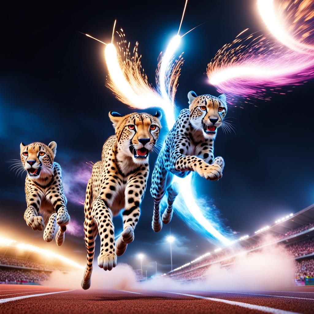 Cheetahs Race in Dreamlike Landscape Illustration