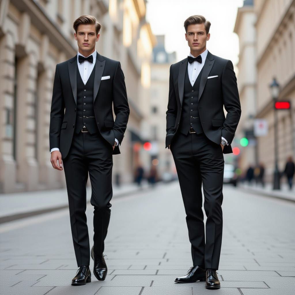 Handsome Man in Black Suit in Digital Art Style