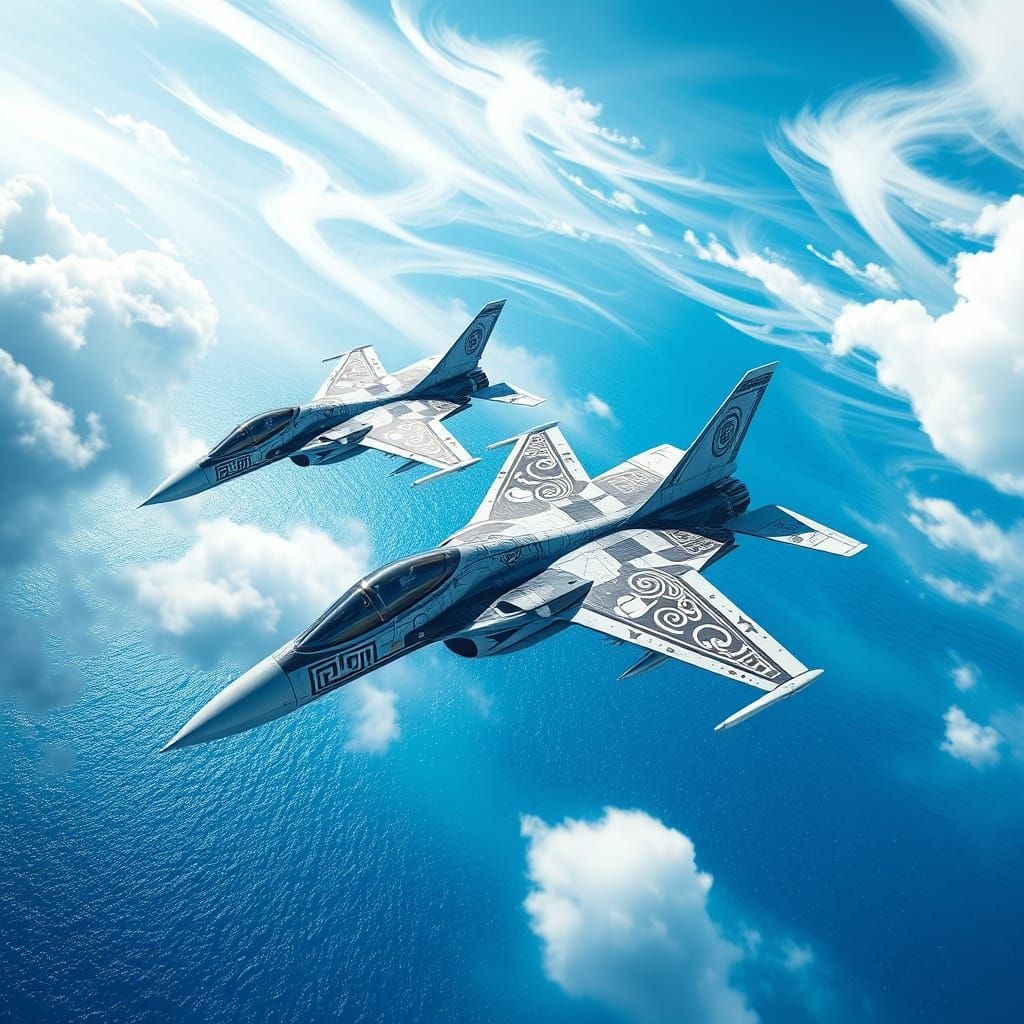 Futuristic Greek Fighter Jets in Holographic Camouflage Soar...