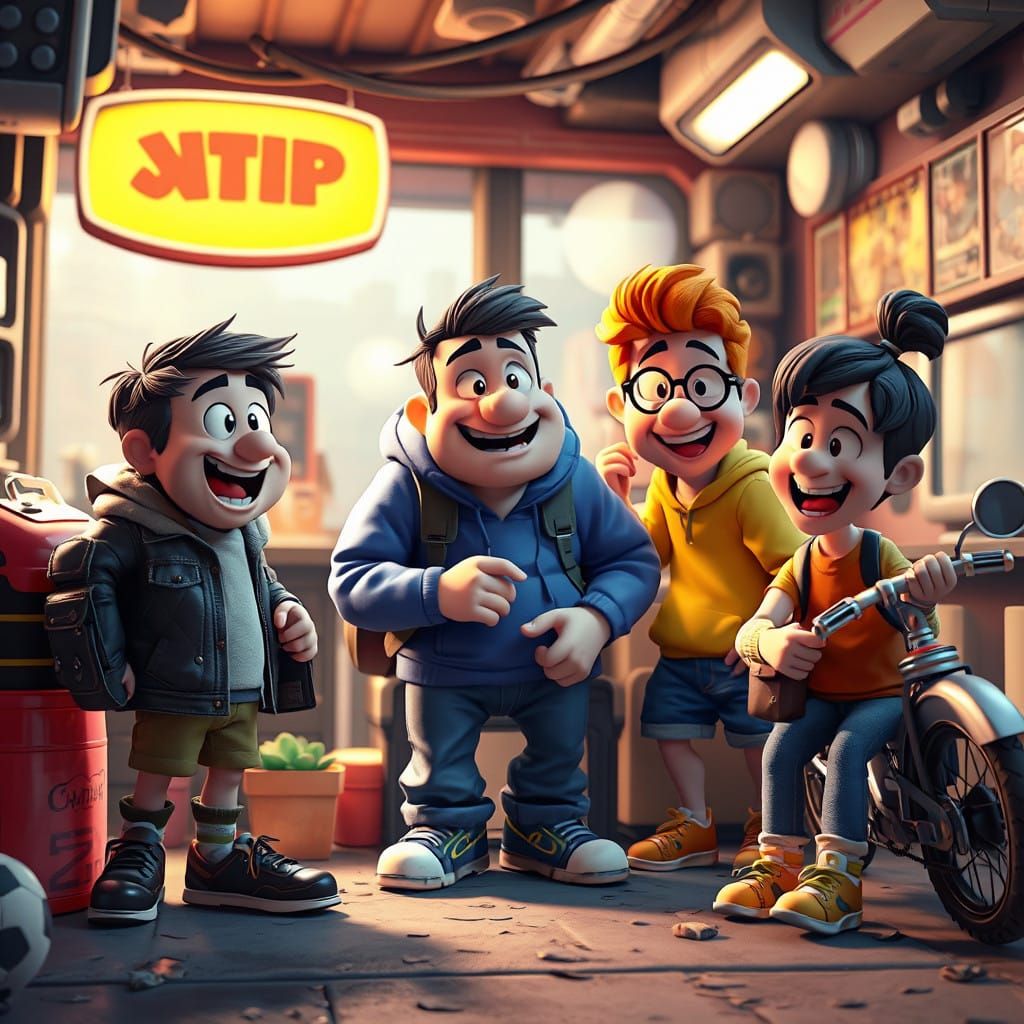 Vibrant Comic Strip Scene with Playful Characters