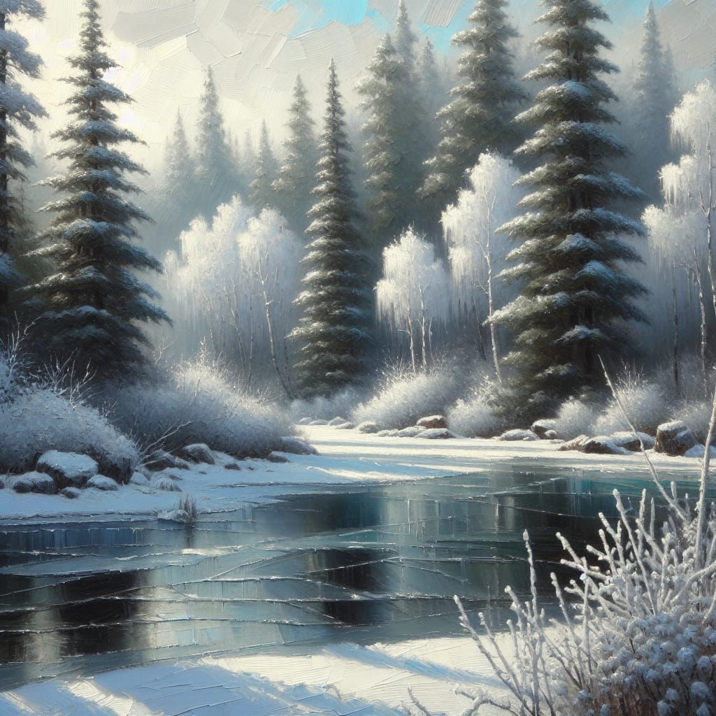 Serene Winter Scene in Impressionist Style