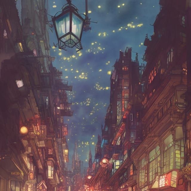 Victorian Megacity Comic Book Illustration in Watercolor