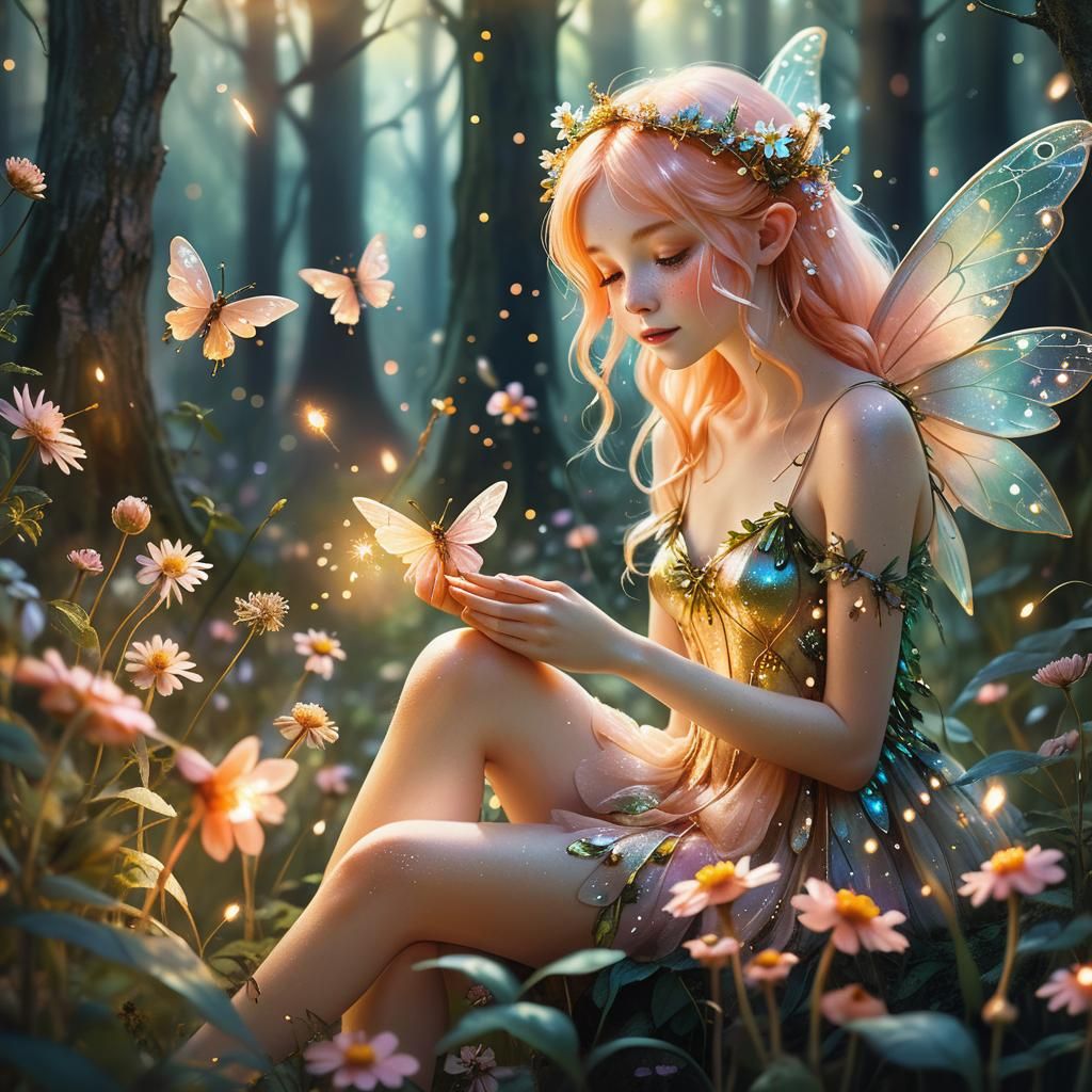 Enchanting Fairy in Fantasy Forest, Watercolor Style