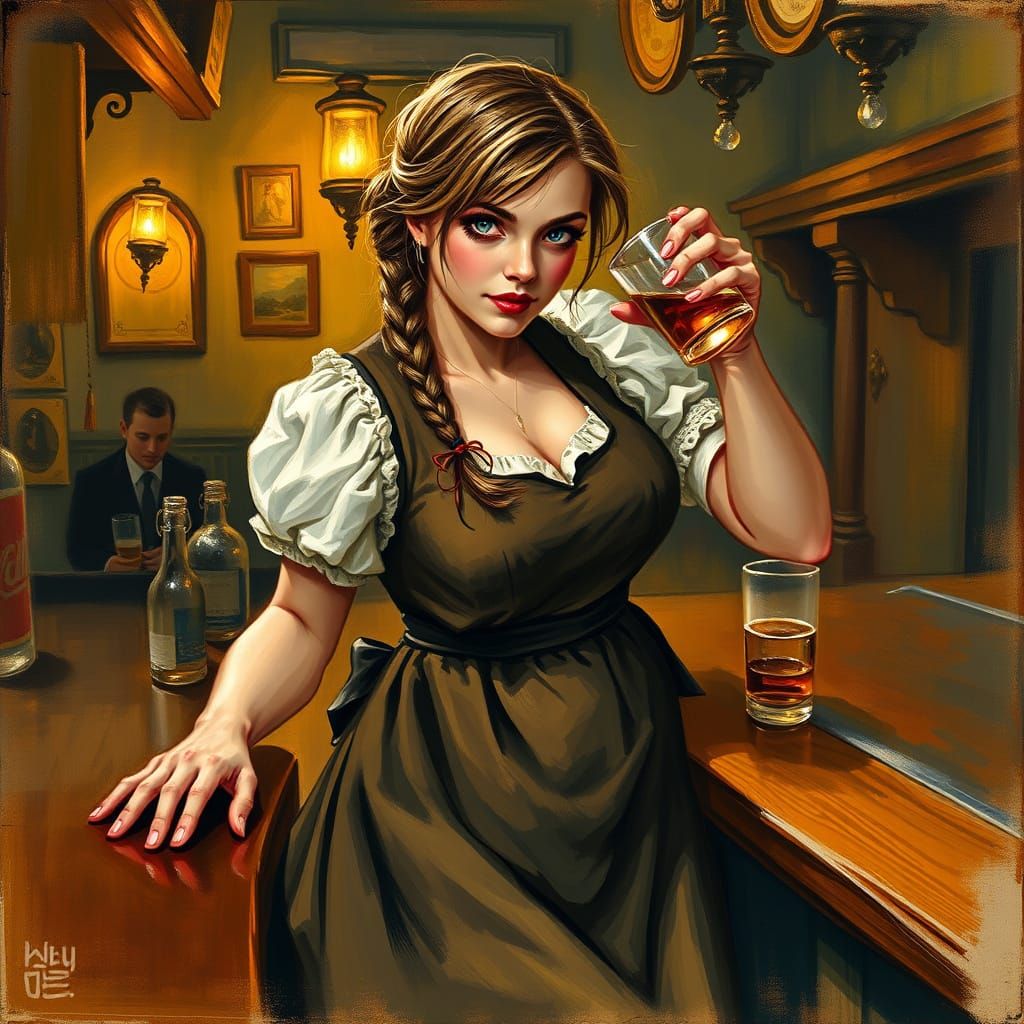 Bavarian Barmaid in Expressive Impasto Painting