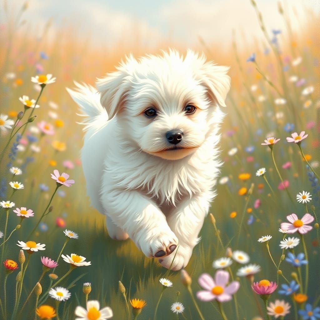 Regal Puppy in Vibrant Wildflower Meadow