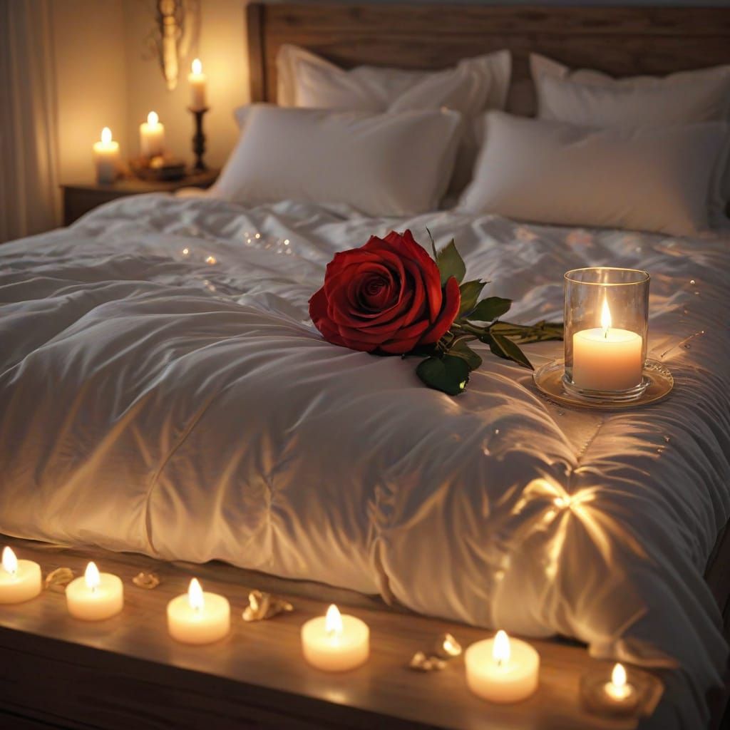 Ethereal Candlelit Moment with a Red Rose